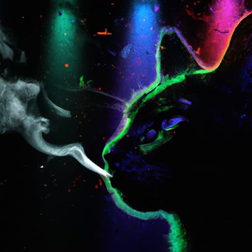 Hyperrealistic Black Cat Smoking with Neon Lights