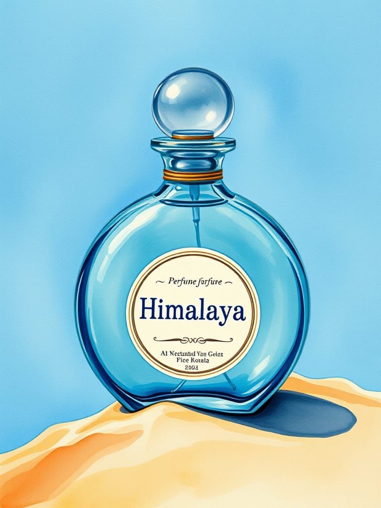 Victorian Perfume Bottle Sits on Beach in Watercolor Style