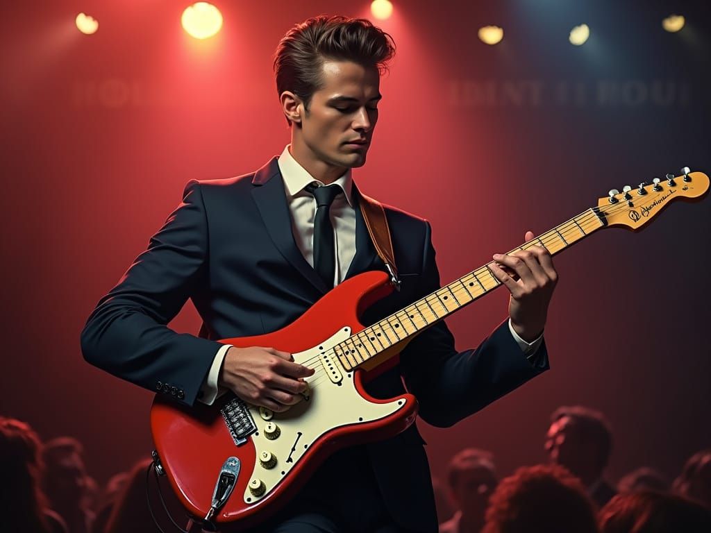 1950s Guitar Hero Splash Art in Jazz Club