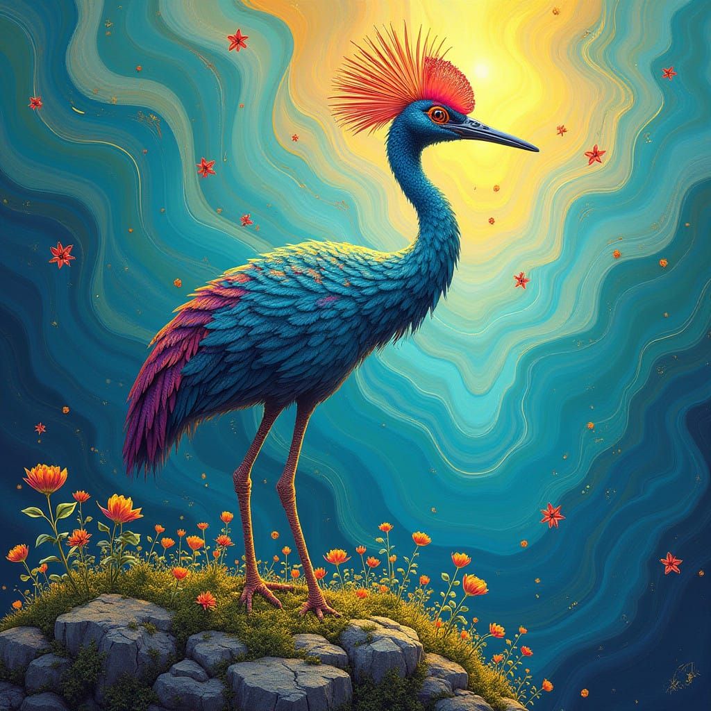 Surrealist Bird of Paradise in Art Nouveau Style