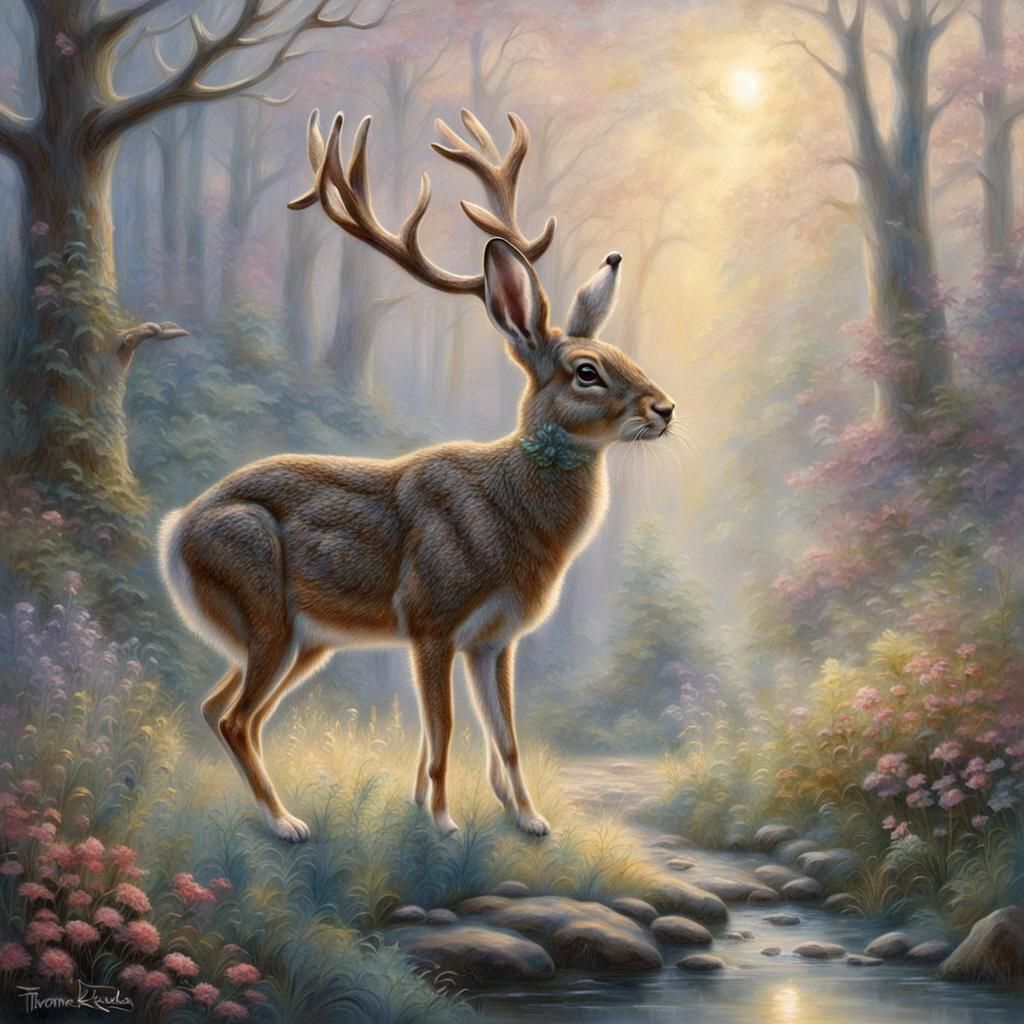 Fantasy Jackalope in Ethereal Landscape