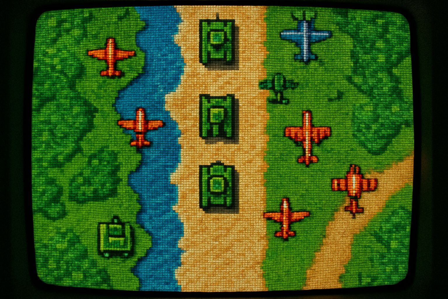 Retro 1980s Video Game Pixelated Scene