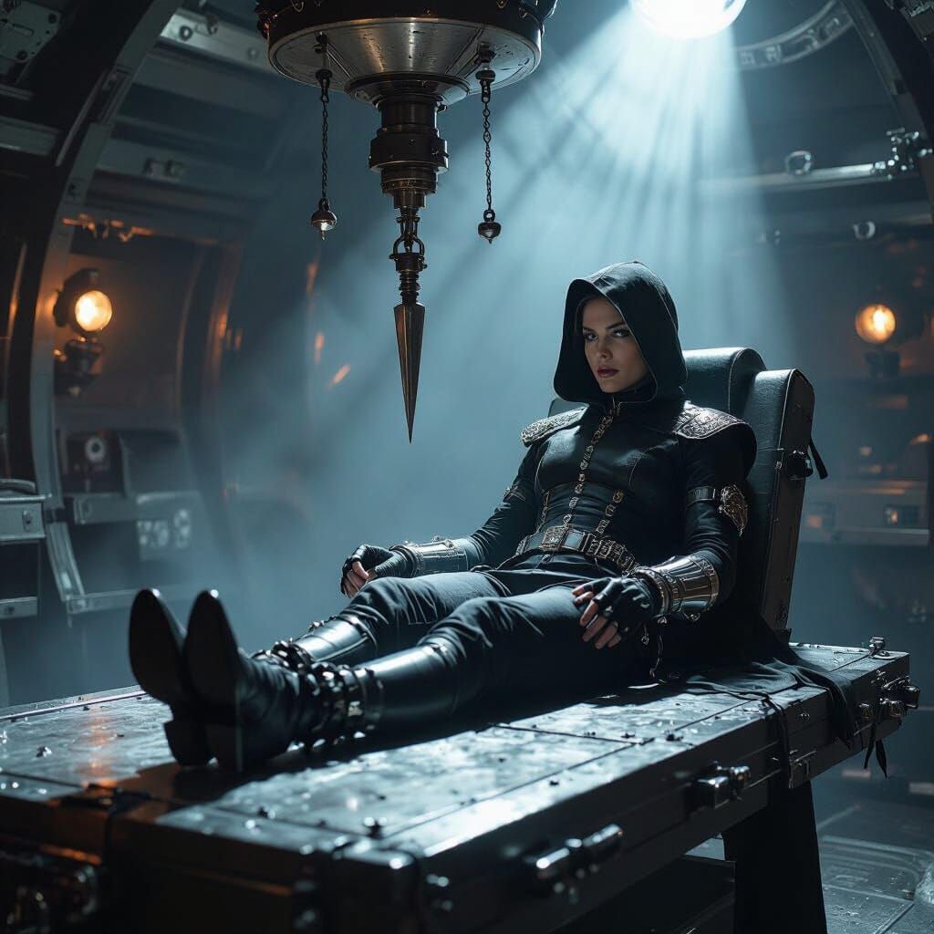 Gothic Magician's Assistant in Peril, Hyper-Realistic Style