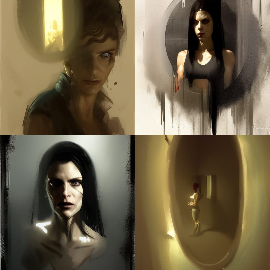 Sinister Evil Twin in Mirror, Dark Fantasy Art