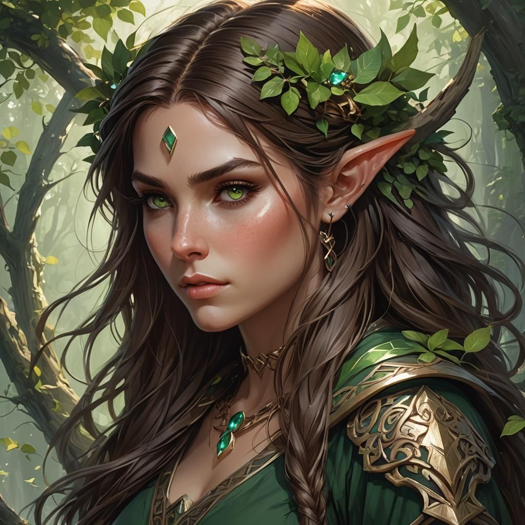 Cute Wood Elf Druid Portrait in Digital Art Style