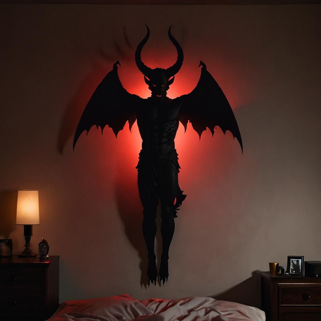 Eerie Lucifer Silhouette in Possessed Bedroom