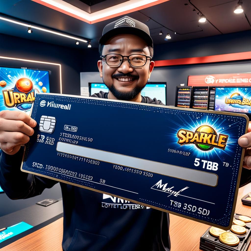 holding up winning lottery check for millions,power ball ,sparkle in eye  , 2TB NVMe M.2 SSD, 6TB HDD ,unreal engine 5 ,...