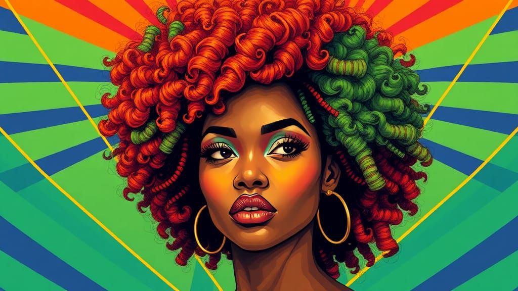 Afrofuturist Woman Portrait in Pop Art Style