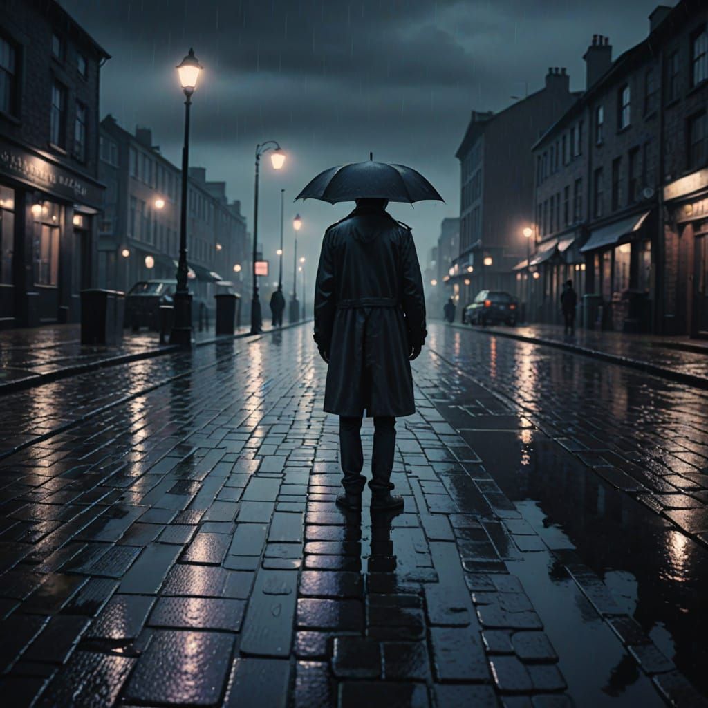 Gloomy Seaport at Dusk with Moody Film Noir Style