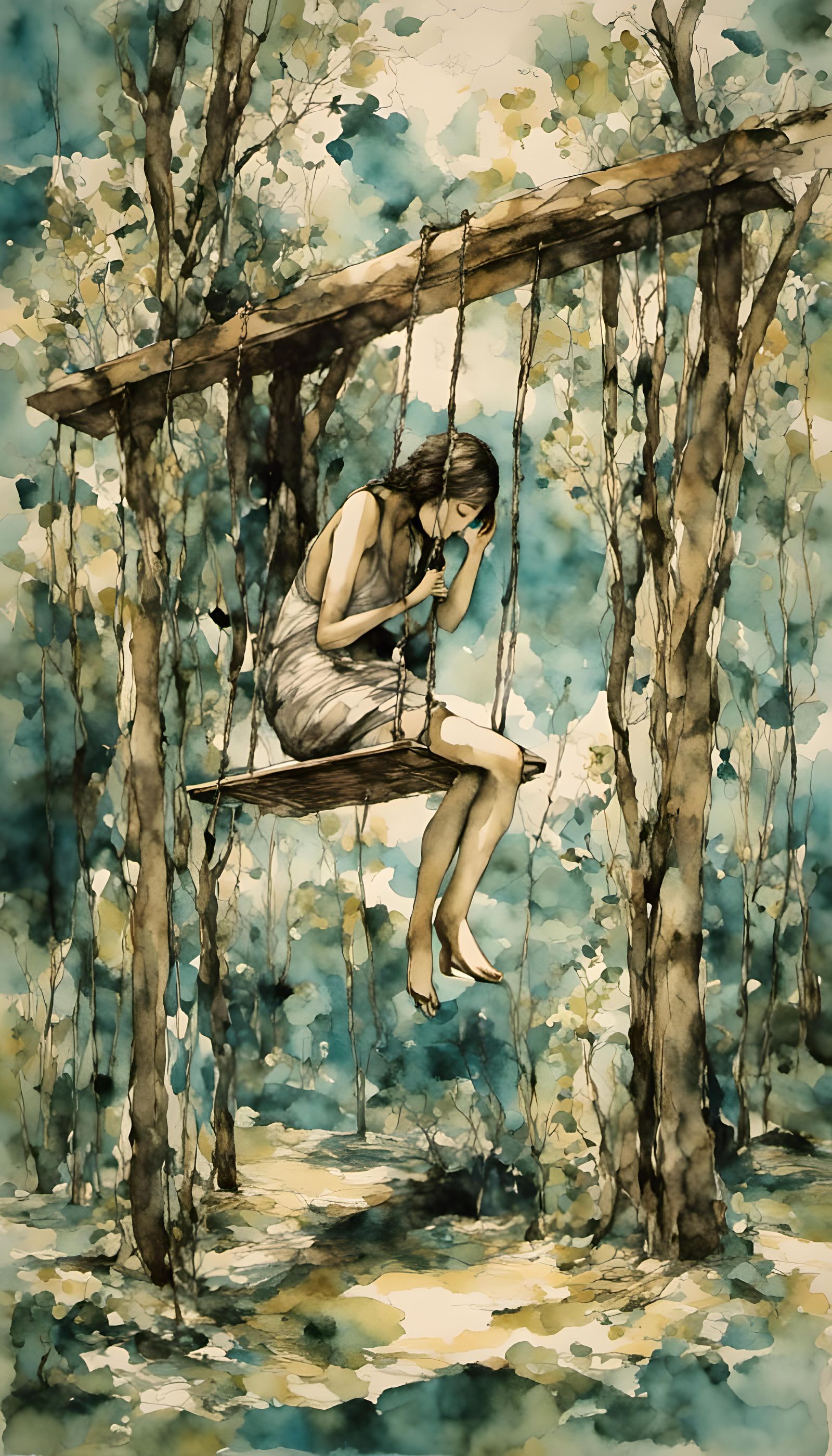 Solitary Swing Set in Serene Landscape