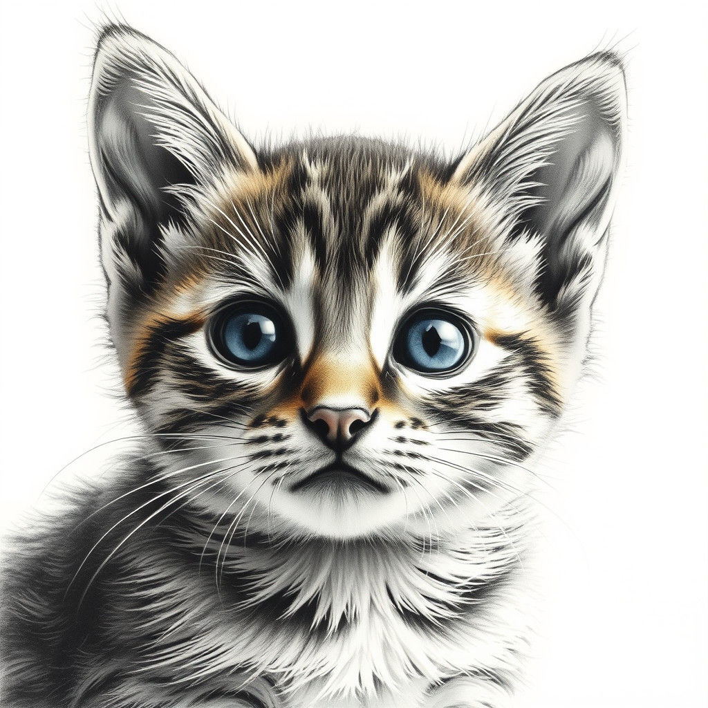 Adorable Tabby Kitten Charcoal Drawing