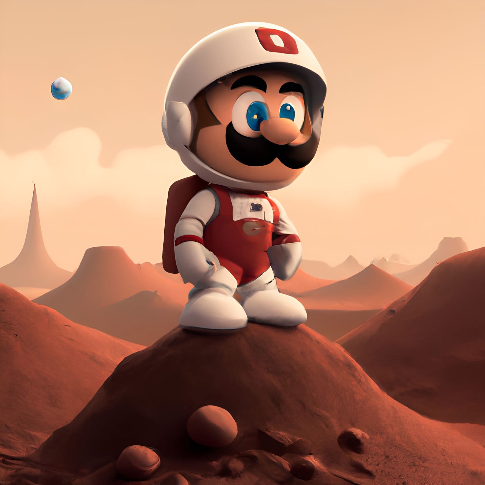 Mario the Astronaut on Mars: Pixar-Style Illustration