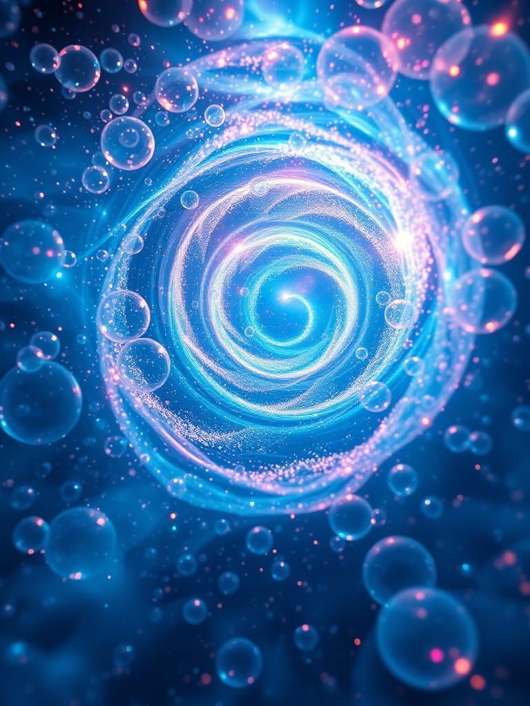 Ethereal Sapphire-White Vortex in Neon-Lit Nebula