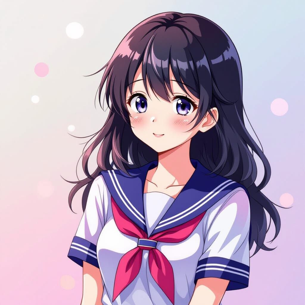 Bashful Anime Girl in Sailor Fuku Uniform