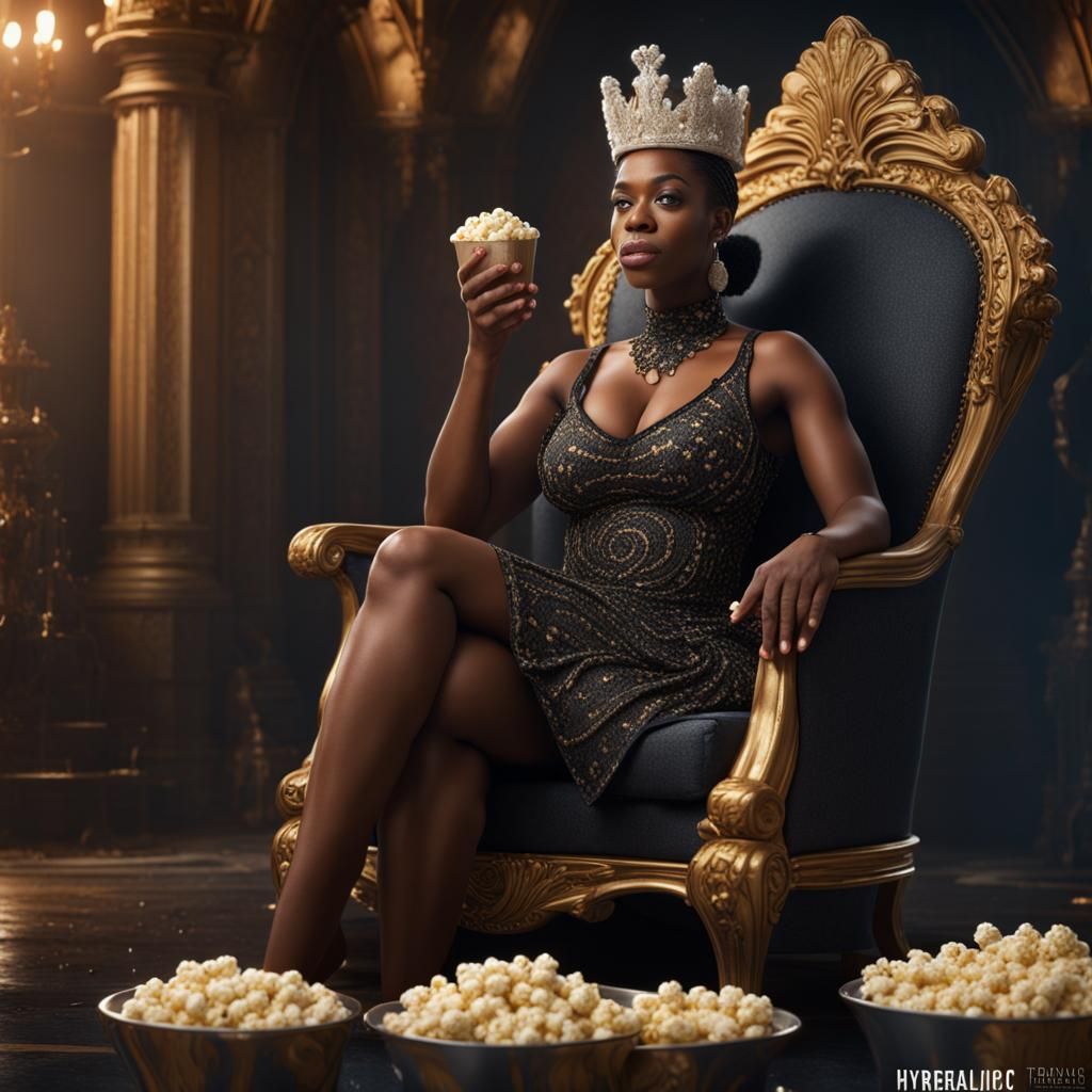 Black Woman on Food Throne: Hyperrealistic Art
