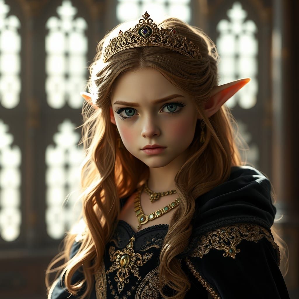 Sulky Elven Princess Portrait in Opulent Gown