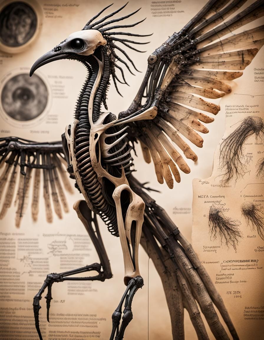 Detailed Archeopteryx Anatomy Diagram in Biology Style