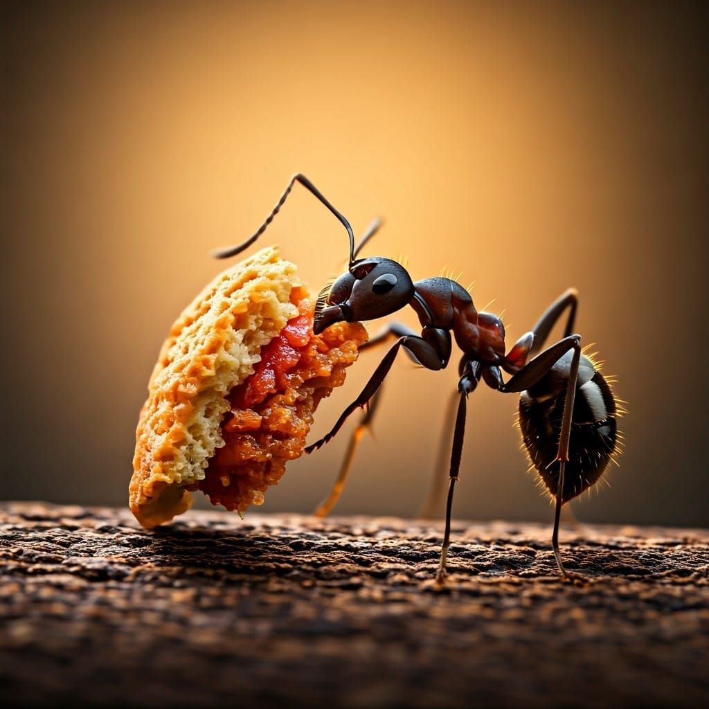 Ant Carrying Sandwich: Hyperrealistic Macro Shot