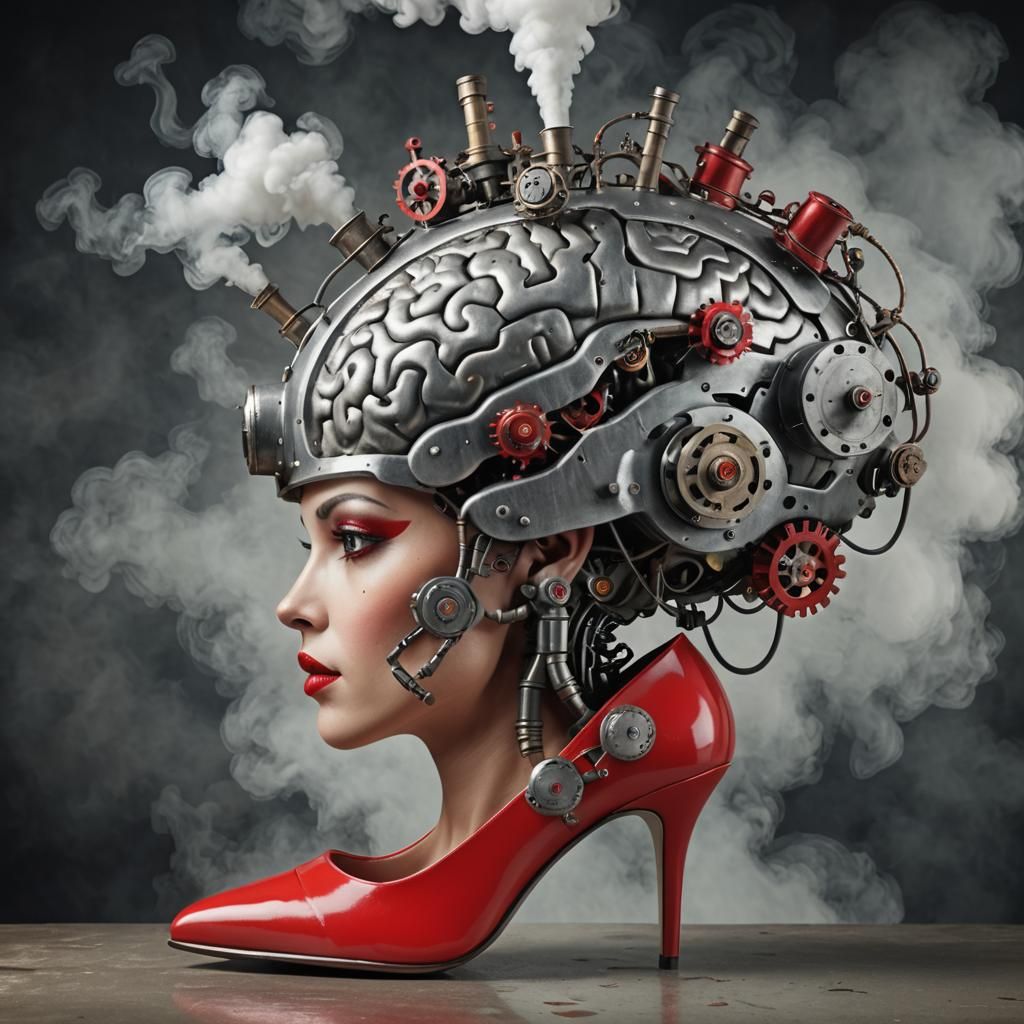 Steampunk Brain in High Heels: Photorealistic Art