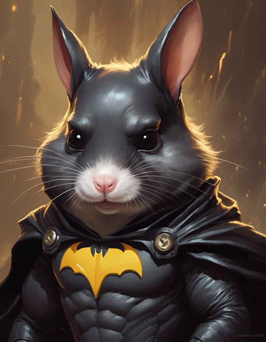 Hamster Dressed as Batman Anime-Style Concept Art