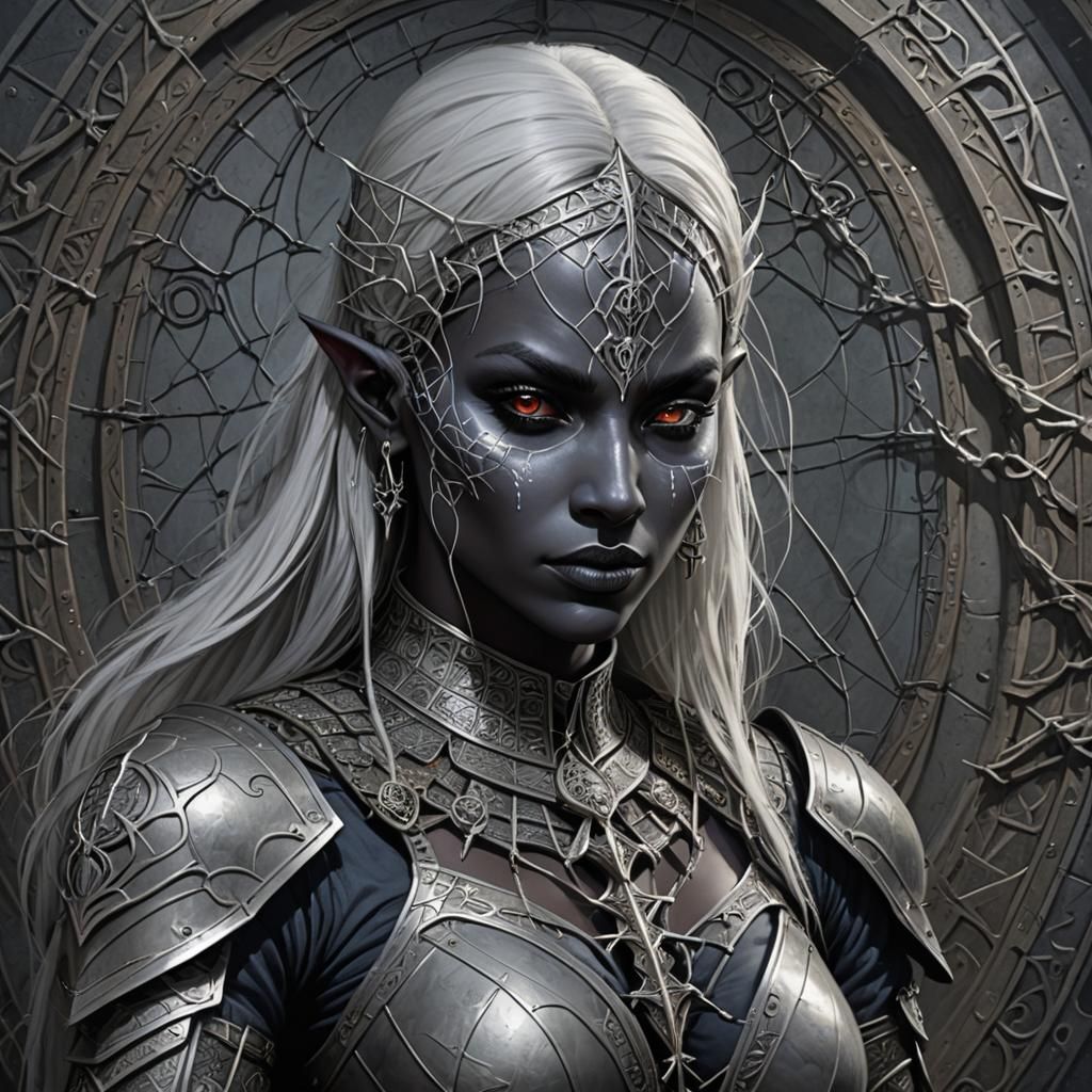 Drow Warrior in Runed Armor, Dark Art Style