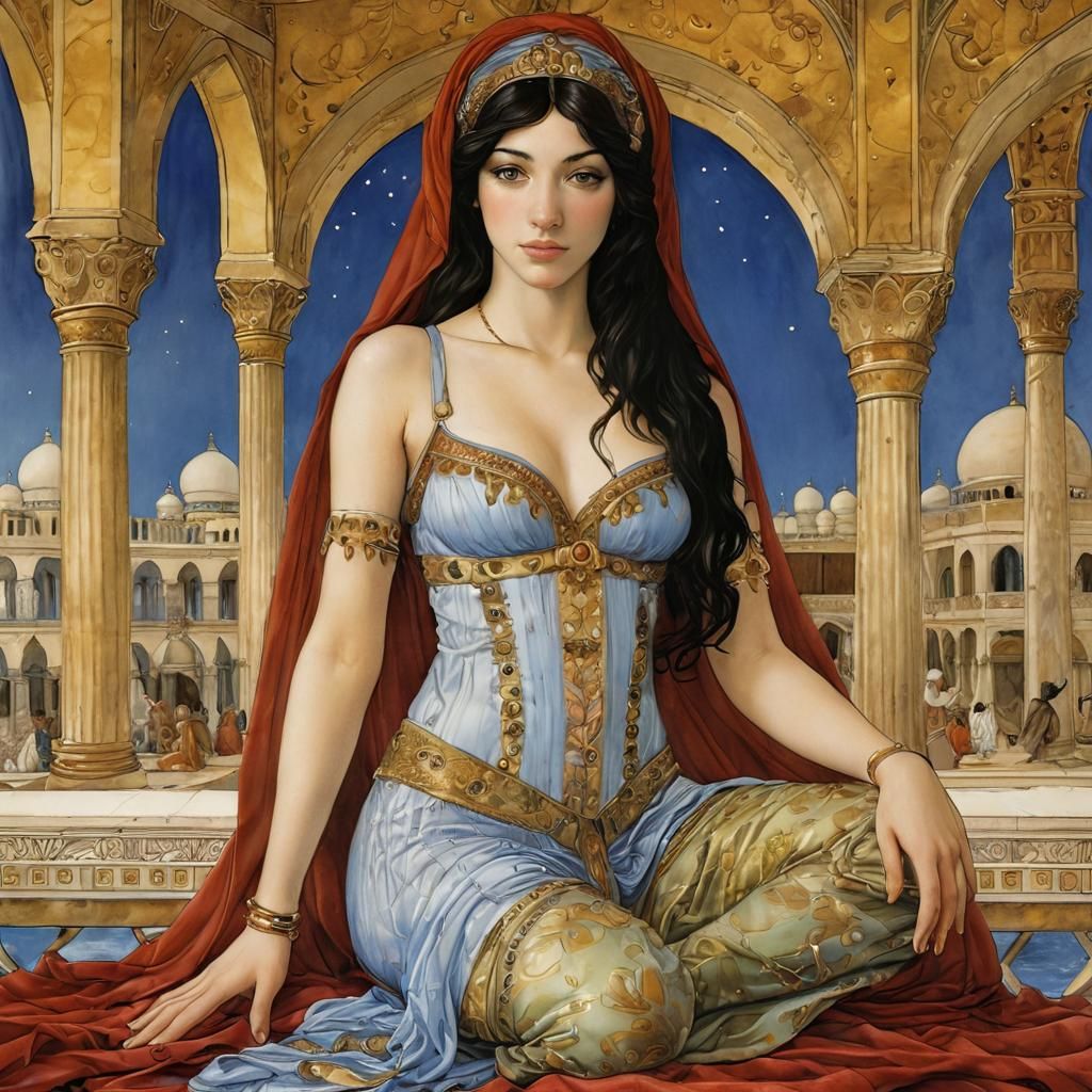 Scheherazade Portrait in Renaissance Comic Art Style