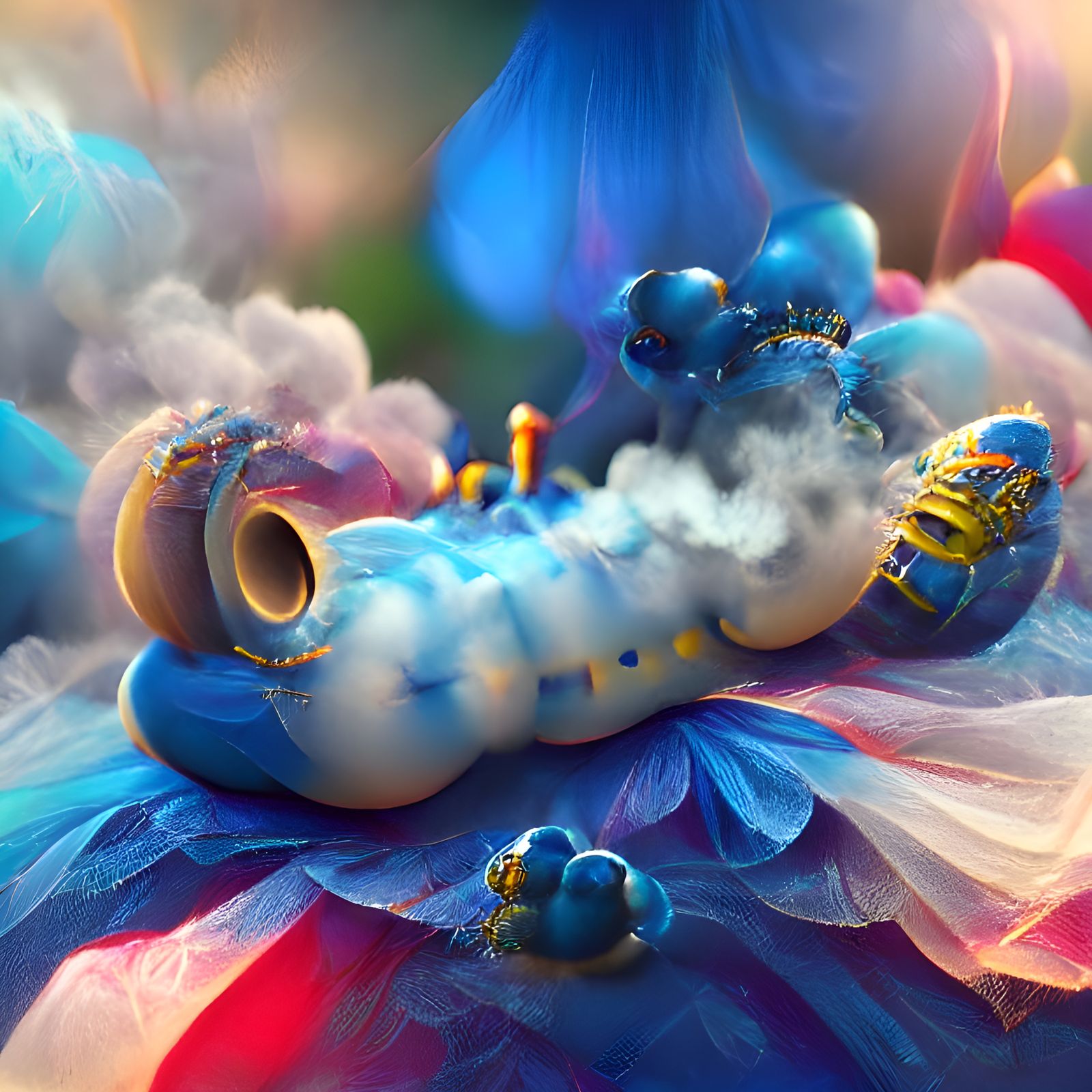 Blue Caterpillar in Wonderland with Smoke Effects