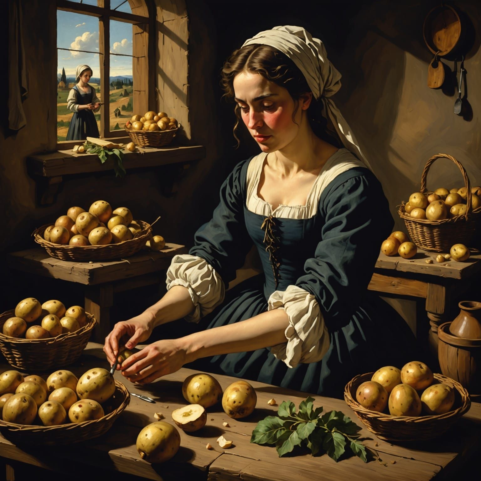 Baroque Portrait of a Peasant Woman Peeling Potatoes