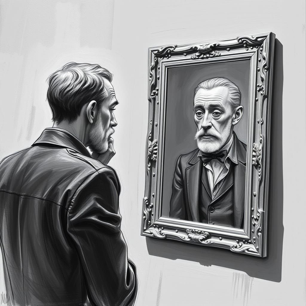 Picasso Contemplates His Reflection in a Somber Mood
