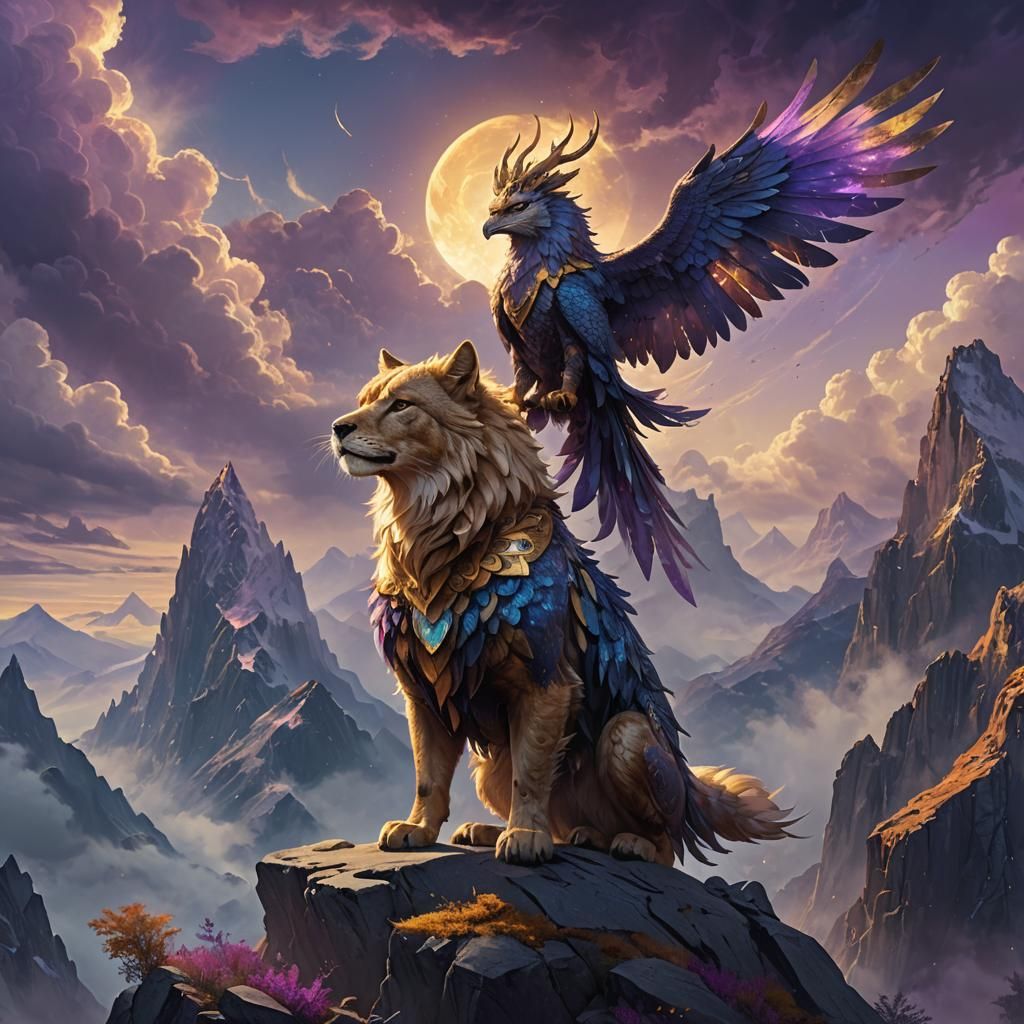 Mystical Therian on Mountain Peak: Fantasy Art