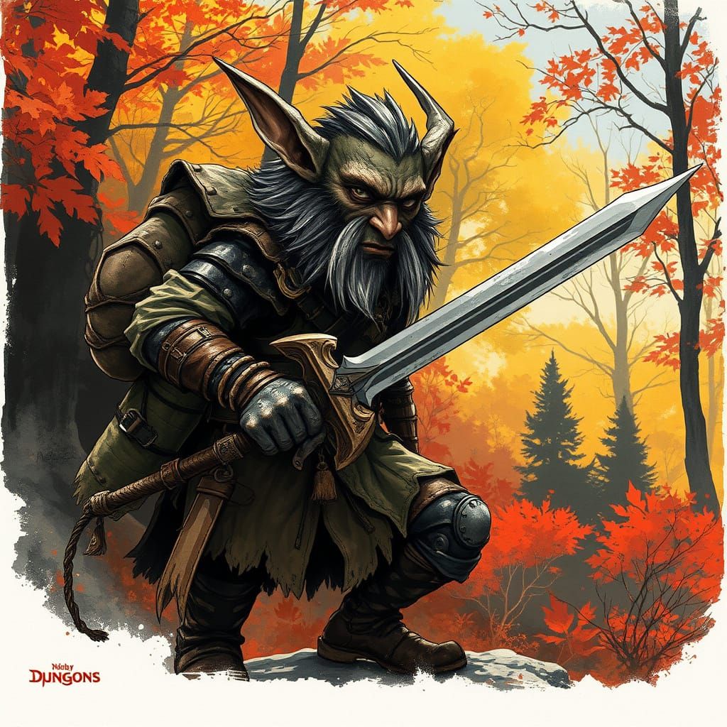 Fantasy Hobgoblin Warrior in Autumnal Forest