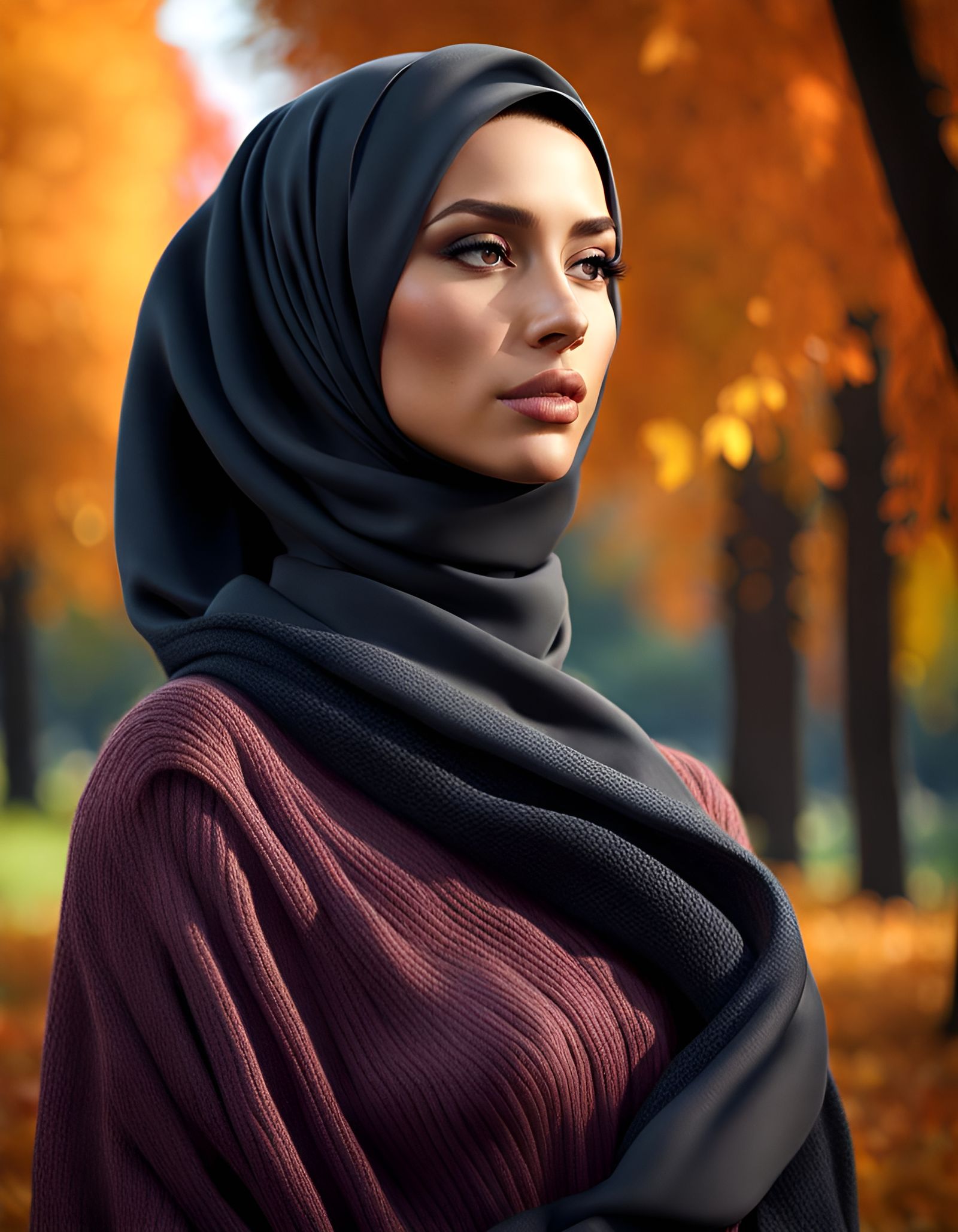 Autumn Portrait of Woman in Hijab, Digital Art