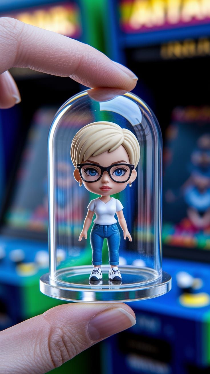 Glass Gashapon Capsule with Chibi Lady in Soft Light