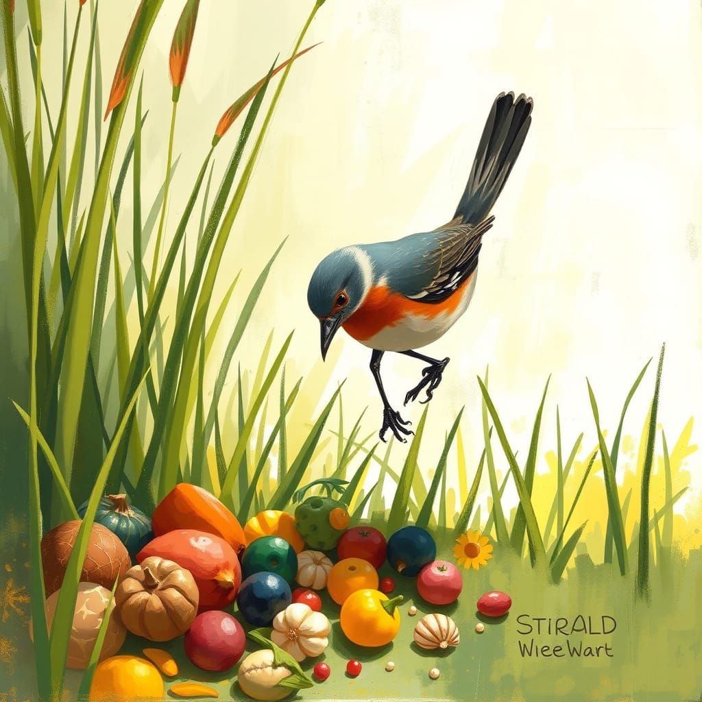 Bird's Eye View of Food in Whimsical Style