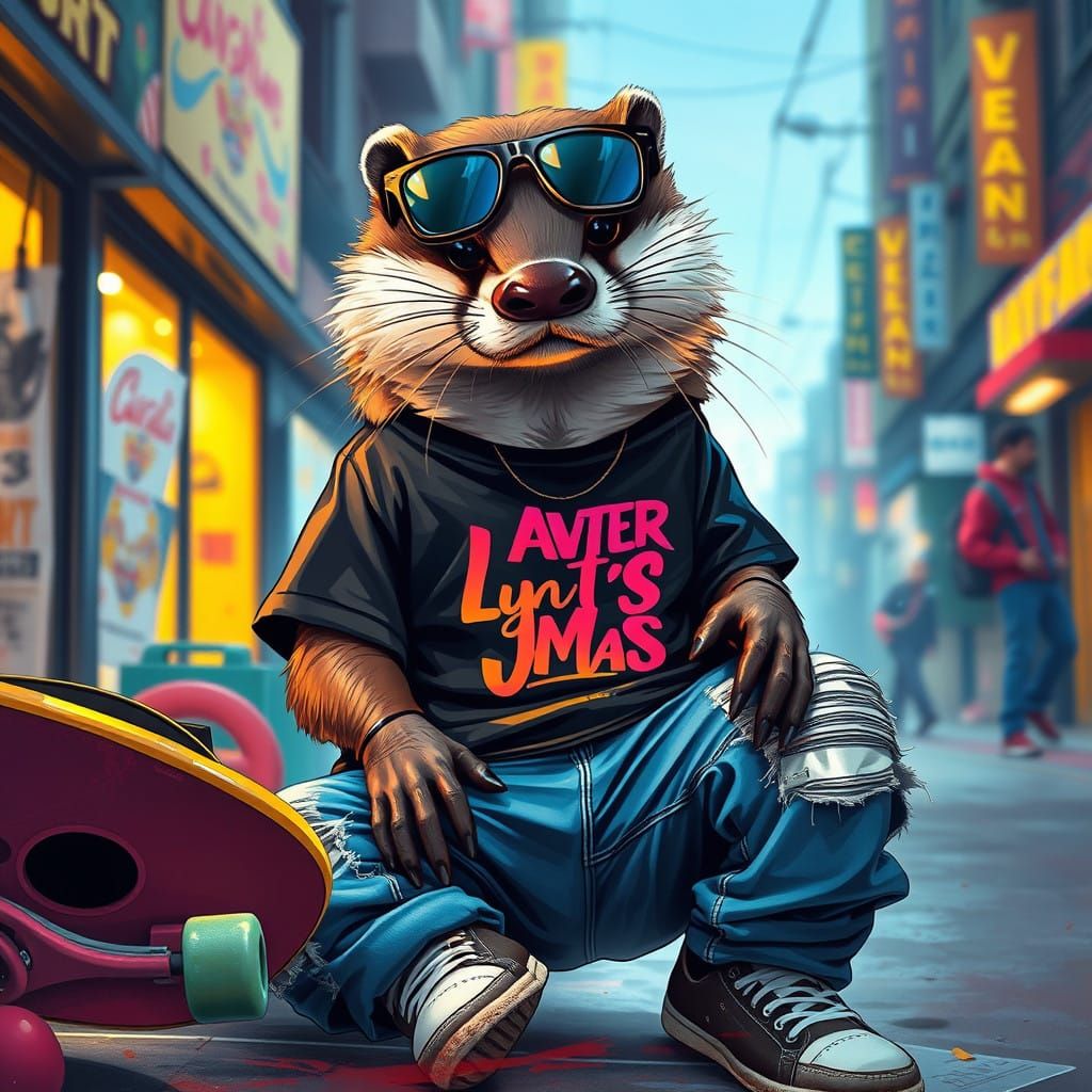 Laid-Back Otter Embodies Urban Fashion Culture in Graphic Te...