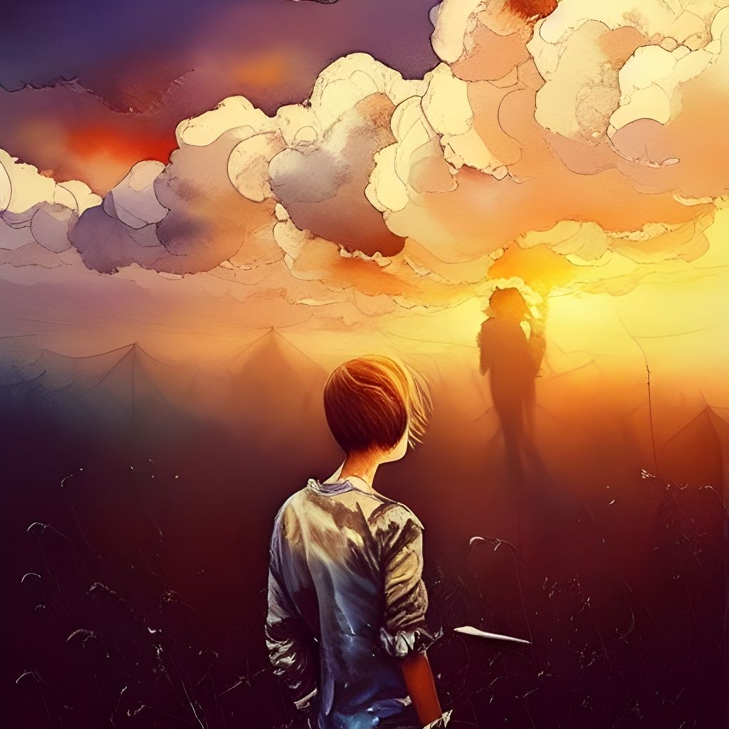 Golden Hour Sunset Clouds: Mixed Media Painting