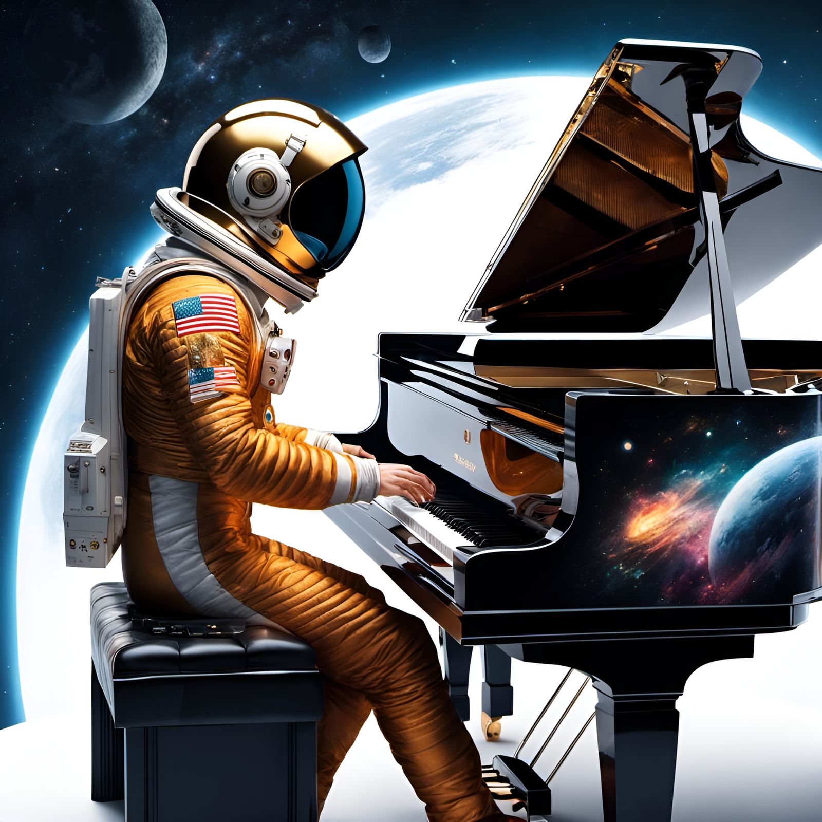 Astronaut Playing Piano Portrait