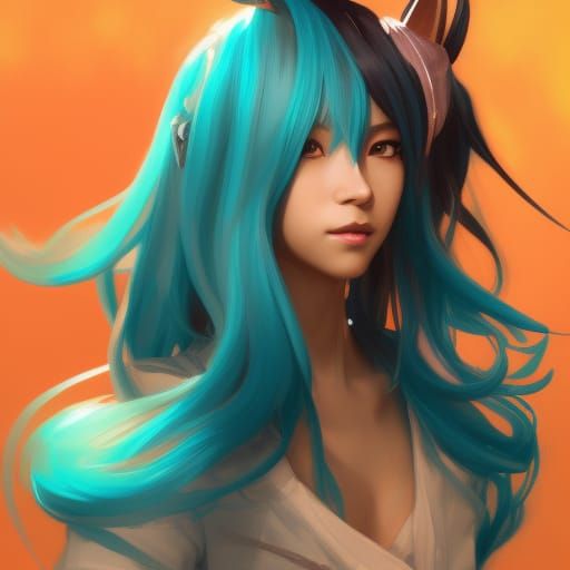 Black-Haired Hatsune Miku Portrait, Detailed Concept Art