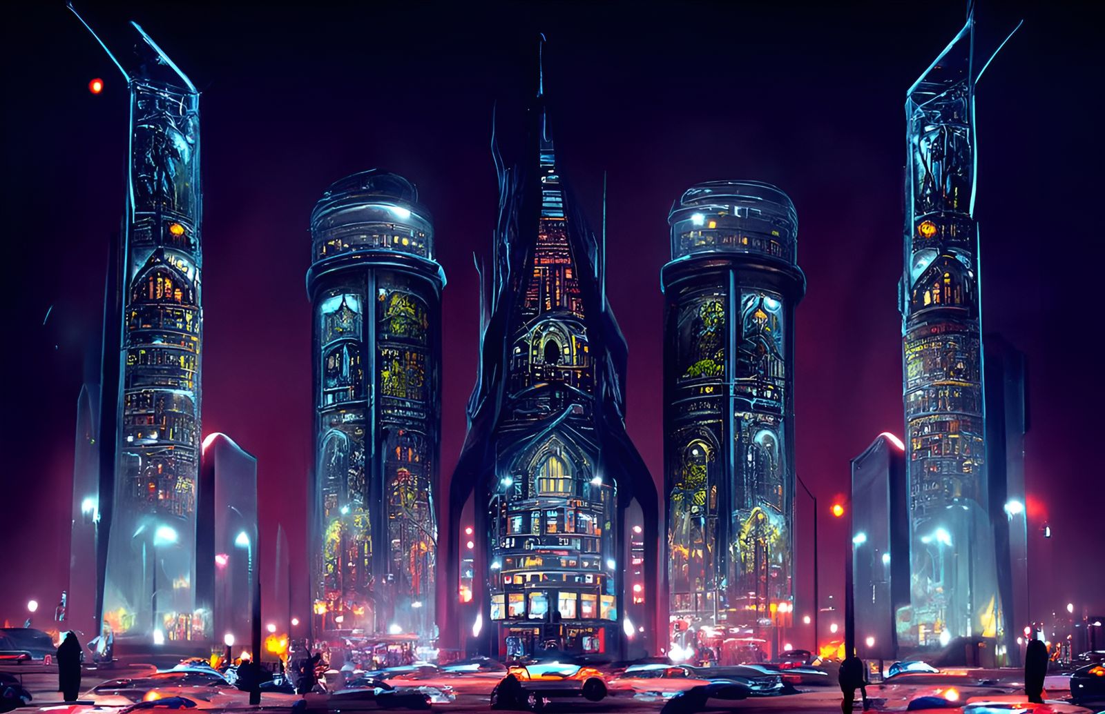 Gothic Tower in Sci-Fi City, Photorealistic Architecture