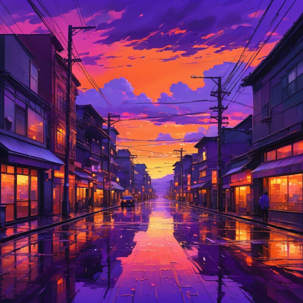 Dramatic Sunset over a Cityscape in Digital Art