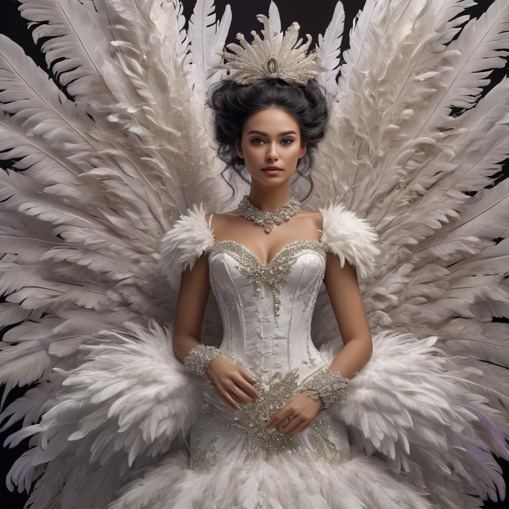 Feathered Woman Portrait in Volumetric Lighting