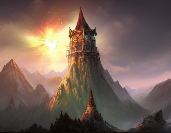 Dwarven Watchtower in High Mountains: Fantasy Concept Art