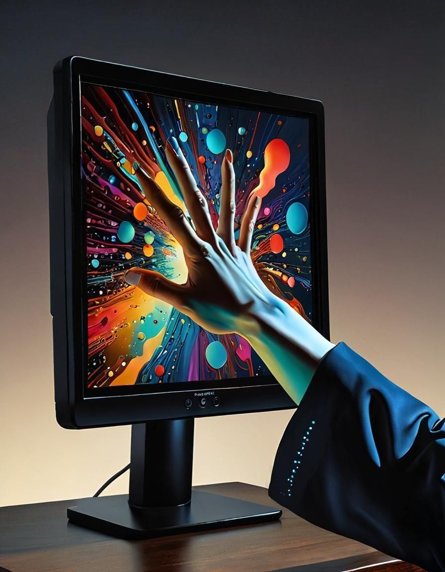 Helping Hand Extends from Computer Screen in Digital Paintin...