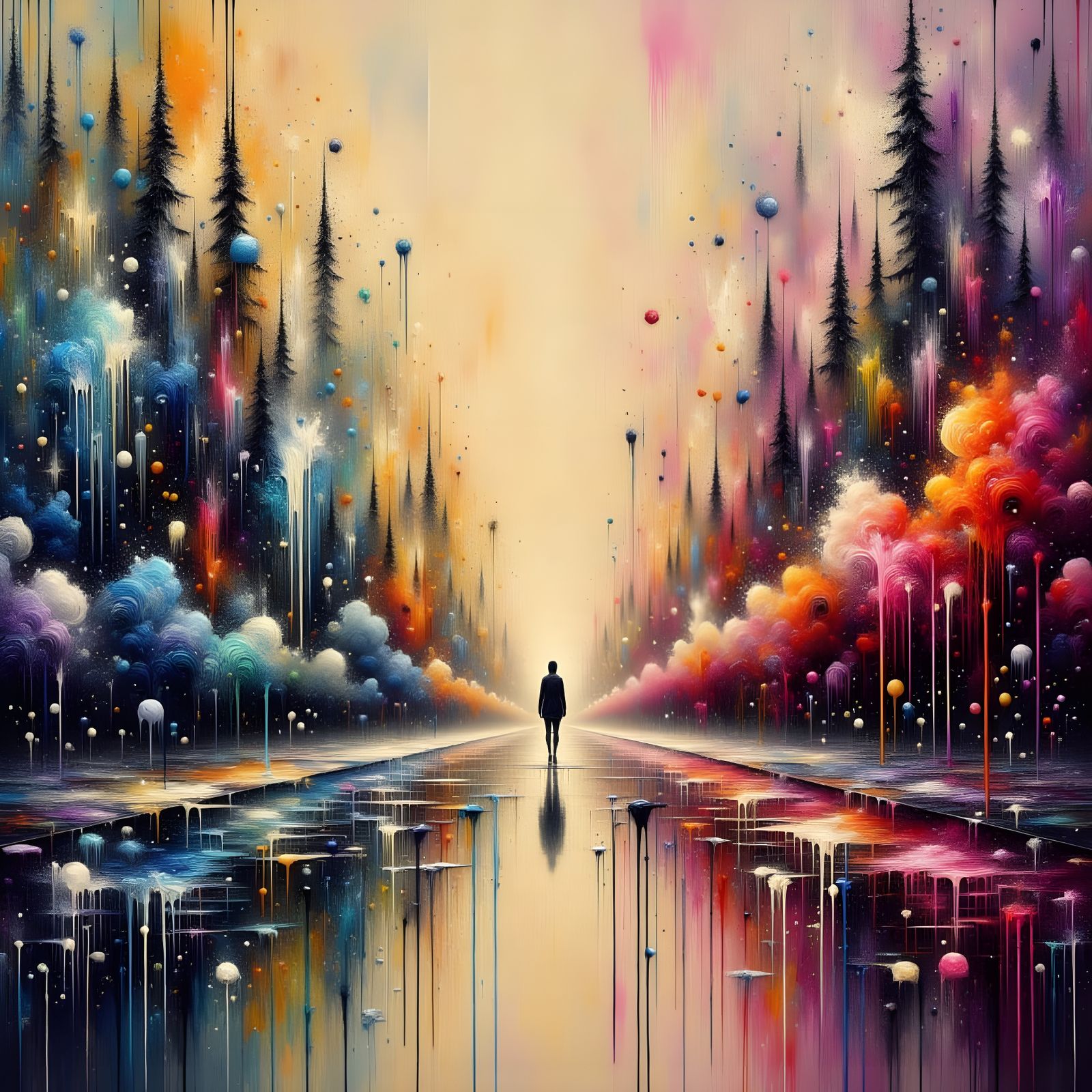 Detailed Painting with Dripping Oil and Paint