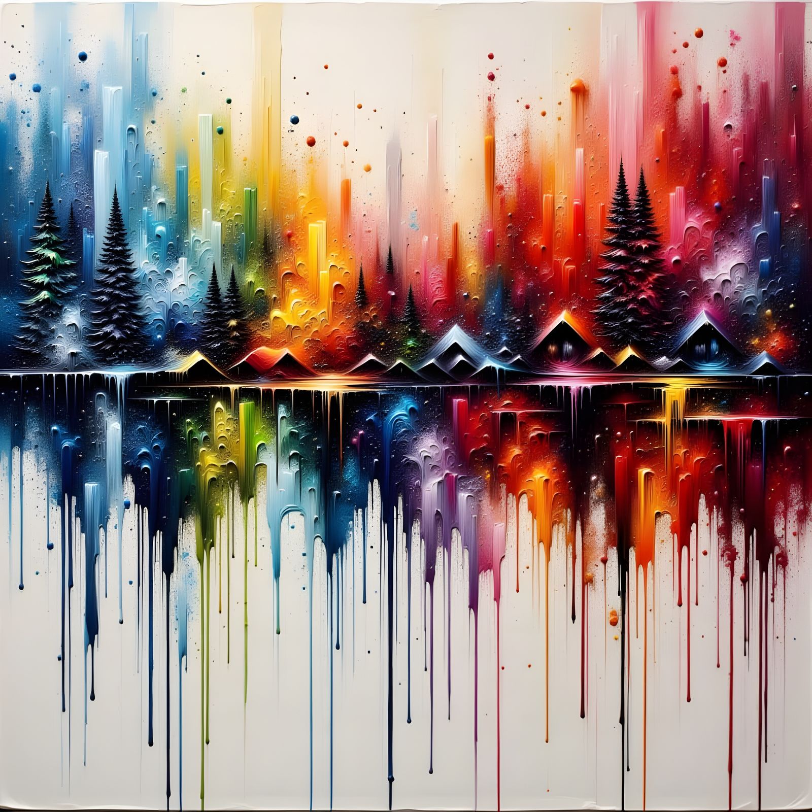 Abstract Drip Painting with Oil and Paint Splatters