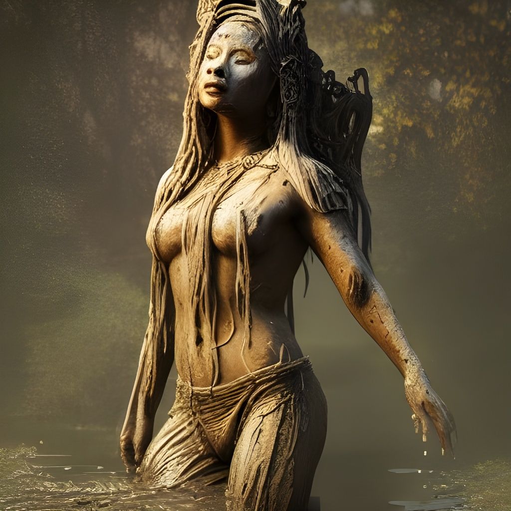 Mud Goddess in Swamp, Detailed Fantasy Art