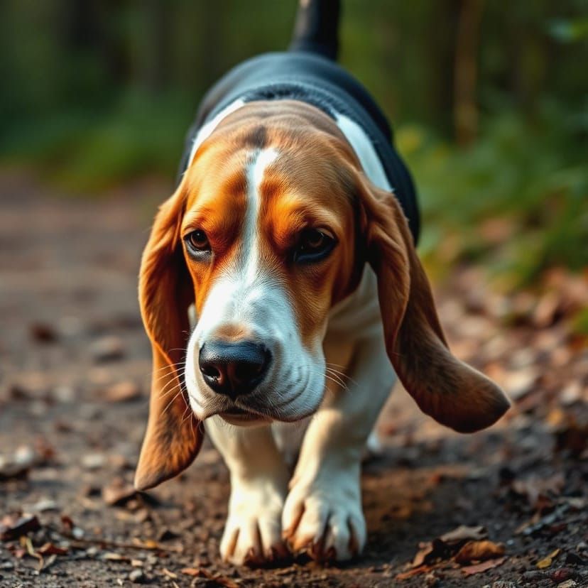 Basset Hound Follows Scent on Fresh Trail