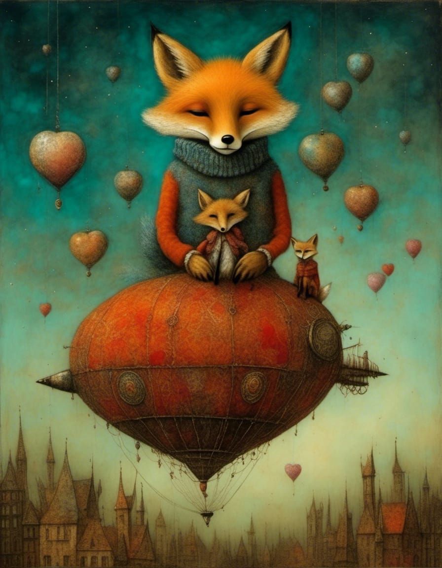 Mommy fox with her kids.