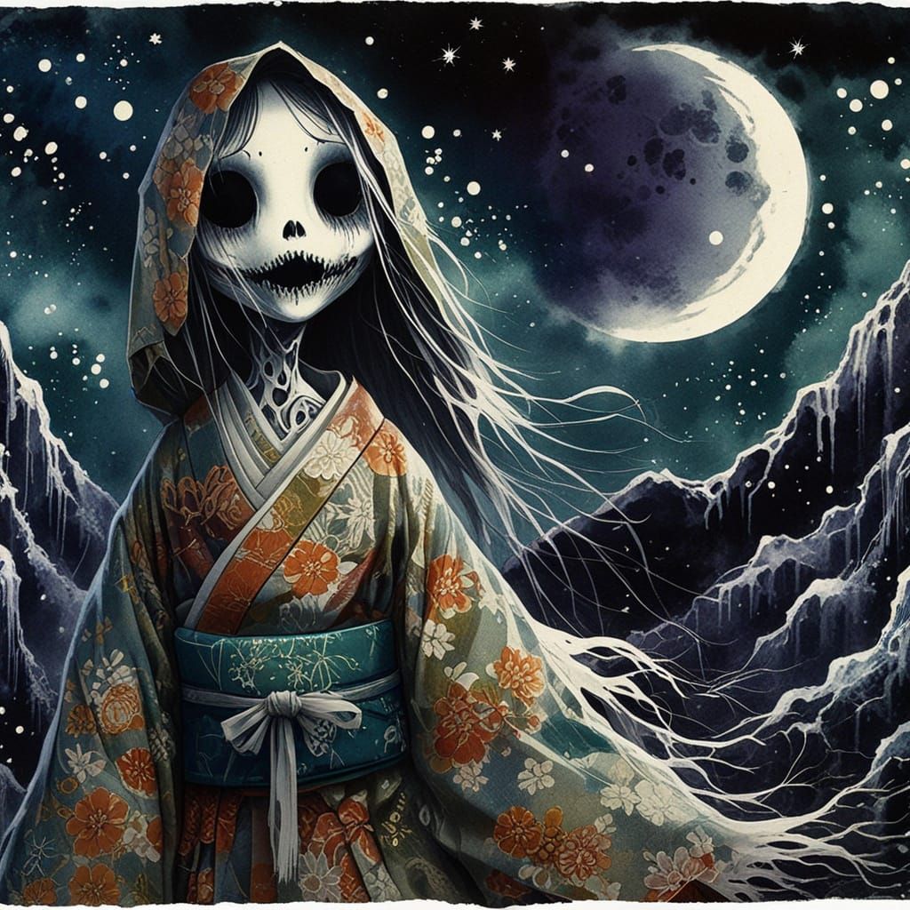 Spectral Yurei Figure in Traditional Japanese Attire