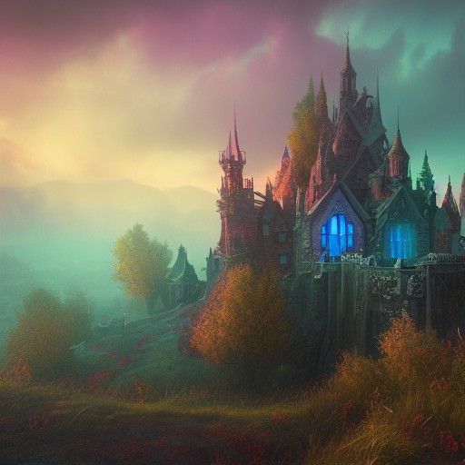 Stained-Glass Castle in a Fantasy Landscape